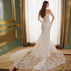 Custom Off Shoulder Mermaid Wedding Dress Lace Appliques Bridal Gown