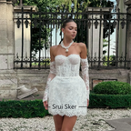 Custom Short A Line Lace Wedding Dress With Removable Sleeves