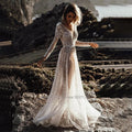 Modern V Neck Sequin Wedding Dress Long Sleeve Backless Bridal Gown