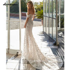 Customized Luxury Lace Mermaid Wedding Dress With Sweep Train Bridal Gown