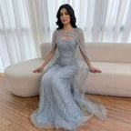 Luxury Blue Diamond Evening Dress With Cape LA73426