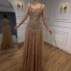 Serene Hill Custom Nude A Line Beaded Luxury Evening Party Gown 2026