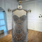 Nude Strapless Mermaid Beaded Pearl Evening Party Dress With Tassel