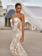 Custom Beaded Lace Mermaid Wedding Dress Sweetheart Neckline Bridal Gown