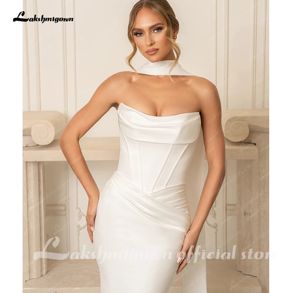 Lakshmigown Beaded Off The Shoulder Mermaid Wedding Dress Crepe Custom Gown