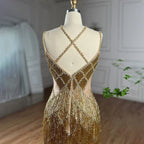 Custom Silver Mermaid Evening Gown With Beaded Tassel Trim