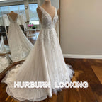 Custom A Line Wedding Dress With Lace Appliques Puff Sleeves Backless