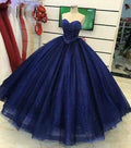 Splendido abito da sera con perline, scollo a cuore, in tulle, blu, modello S16691