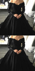 Schwarze Spitzenapplikationen Lange Ärmel Ballkleider Abschlussballkleider S14044