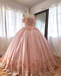 Abiti da ballo lunghi rosa con pizzo ricamato per Quinceañera Abiti da sera S15407