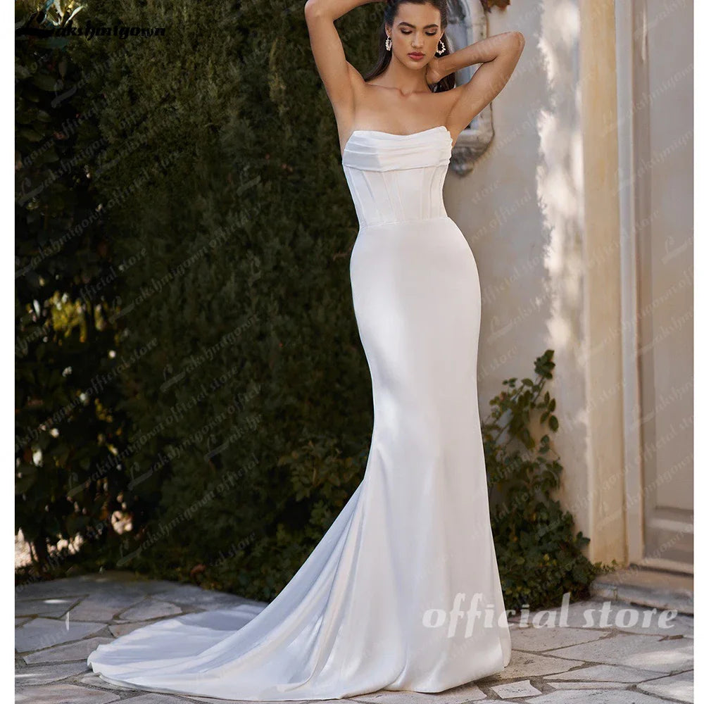 Custom Mermaid Wedding Dress Strapless Sleeveless With Detachable Train