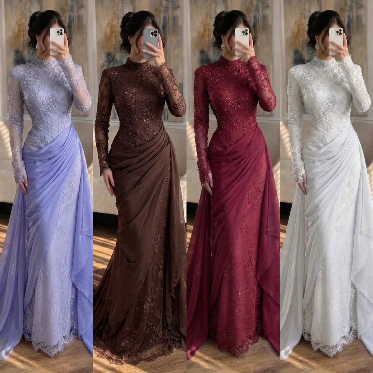 Customized Wine Red Mermaid Evening Dress With Lace Formal Party Gown
