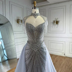 Nude Mermaid Tassel Beaded Evening Dress With Detachable Overskirt Custom