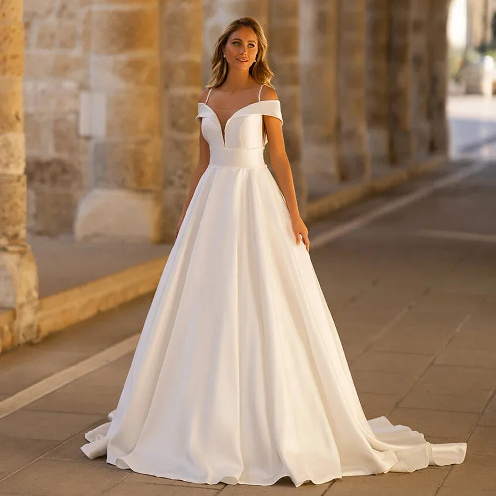 Lakshmigown Custom Satin Strapless Wedding Dress With Court Train