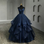 Marineblaue Quinceañera-Kleider mit Rüschen, V-Ausschnitt, Trägerbändchen, einfaches festliches verführerisches Prinzessinnenkleid Vestidos De Quinceañera
