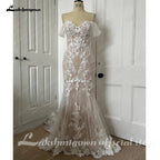 Lakshmigown Off Shoulder Lace Appliques Bride Champagne Custom Wedding Gown