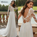 Lakshmigown Long Sleeve Boho Beach Wedding Dress Chiffon A Line Gown
