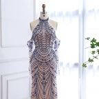 Luxury Kosovo Blue Evening Dress With Gloves LA72760C