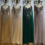 Dubai Luxury Nude Cape Sleeves Beaded Evening Dress LA72575A