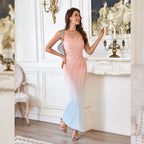 Vestidos de fiesta nuevos 2025 para mujer, sexys y elegantes, degradado rosa azul, vintage Gran Gatsby, vestido de noche con lentejuelas y sin tirantes