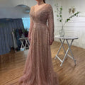 Custom Rose Gold Long Sleeves A Line Beaded Evening Mother Of The Bride Dress