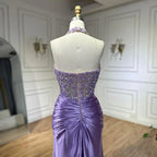 Custom Lilac Halter Mermaid Evening Gown Side Slit Wedding Bridesmaid Dress