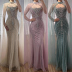 Pink Strapless Mermaid Evening Dress With Cape Beaded Custom Wedding Gown