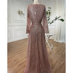 Custom Rose Gold Long Sleeves A Line Beaded Evening Mother Of The Bride Dress