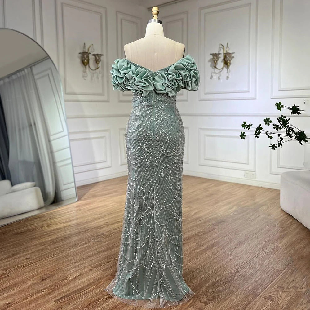 Serene Hill Sage Green Off Shoulder Mermaid Arabic Evening Gown