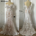 Lakshmigown Off Shoulder Lace Appliques Bride Champagne Custom Wedding Gown