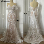 Lakshmigown Off Shoulder Lace Appliques Bride Champagne Custom Wedding Gown