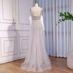 Serene Hill Custom White Mermaid Evening Gown With Pearls And Gloves