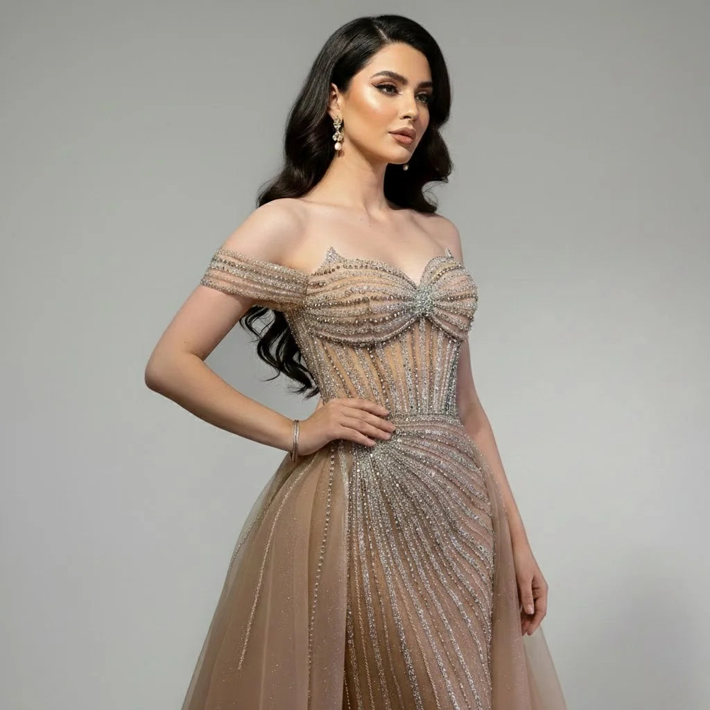 Serene Hill Customized Elegant Off The Shoulder Mermaid Evening Gown For Women