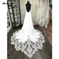 Custom Made Satin Wedding Dress Lace Backless Court Train Bridal Gown