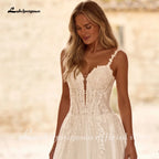Custom Sequined Tulle Wedding Dress Spaghetti Straps V Neck Gown