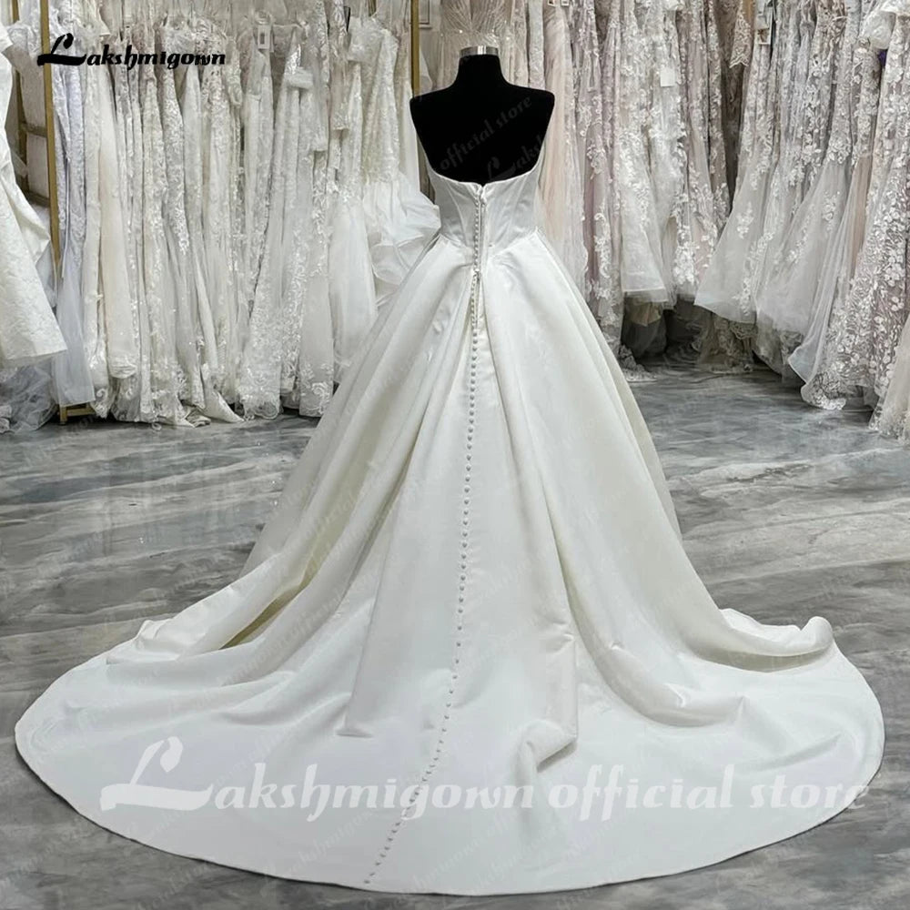 Custom Satin V Neck Sleeveless Pleated Civil Bridal Wedding Dress