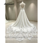 Lakshmigown Custom Crepe Satin Wedding Dress Scoop Neck Court Train