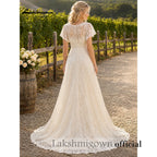 Custom Full Lace A Line BoHo Wedding Dress With Deep V Neck And Sleeves