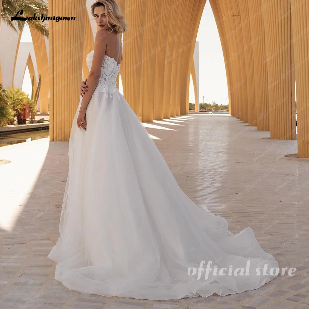 Lakshmigown Modest Sweetheart Wedding Dress With 3D Lace Slit Custom Bridal Gown