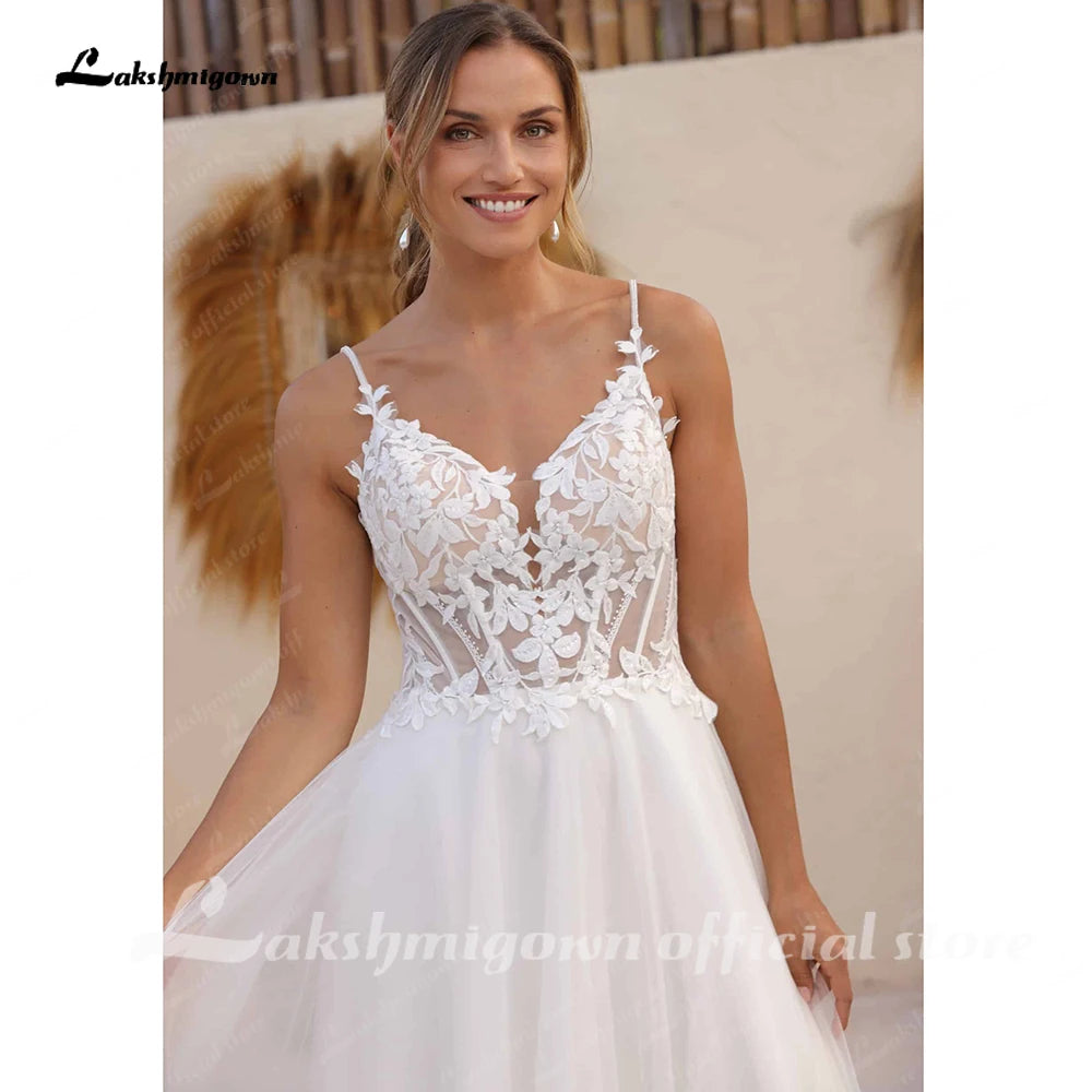 A Line Backless Tulle Court Train Bridal Wedding Gown
