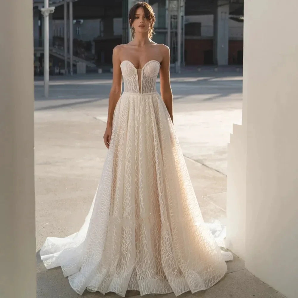 Custom Sparkle Sequin Wedding Dress Backless A Line Bridal Gown Sleeveless