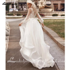 Lakshmigown V Neck Lace Tulle Long Boho Beach Wedding Dress For Women