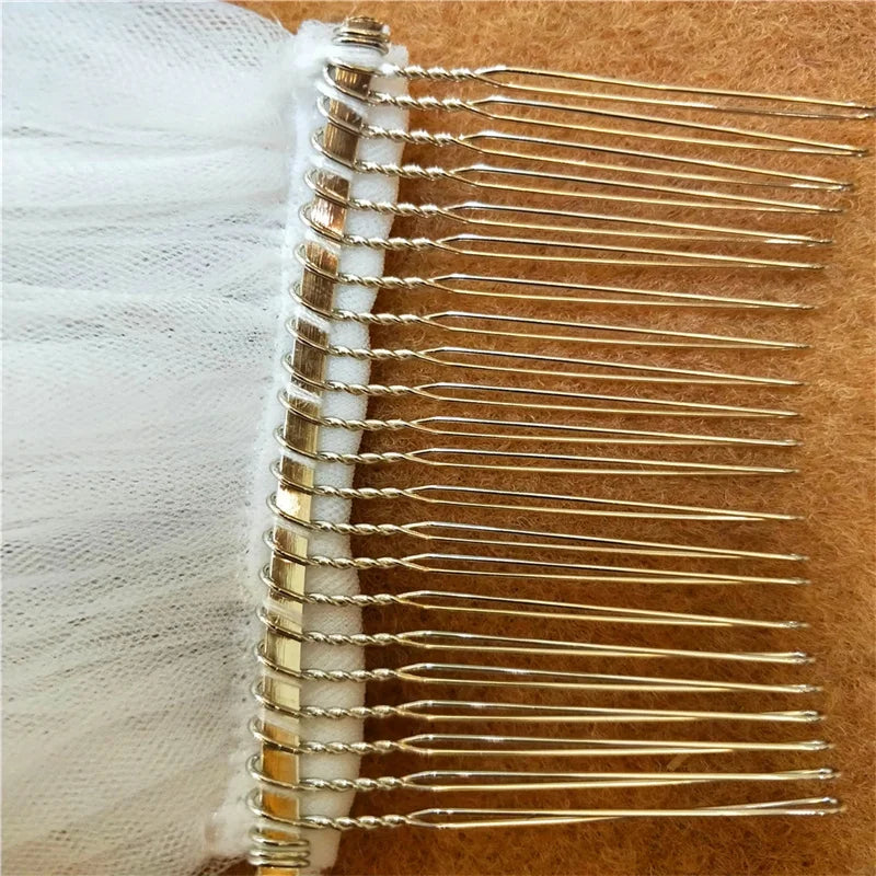 White Ivory Cathedral Bridal Veil With Lace Wedding Applique