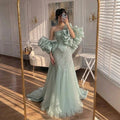 Custom Sage Green Mermaid Evening Dress With Cape And Beaded Gown For Women