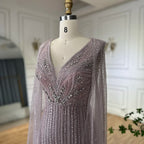 Serene Hill Custom Pink Cape Sleeve Mermaid Beaded Evening Gown For Women