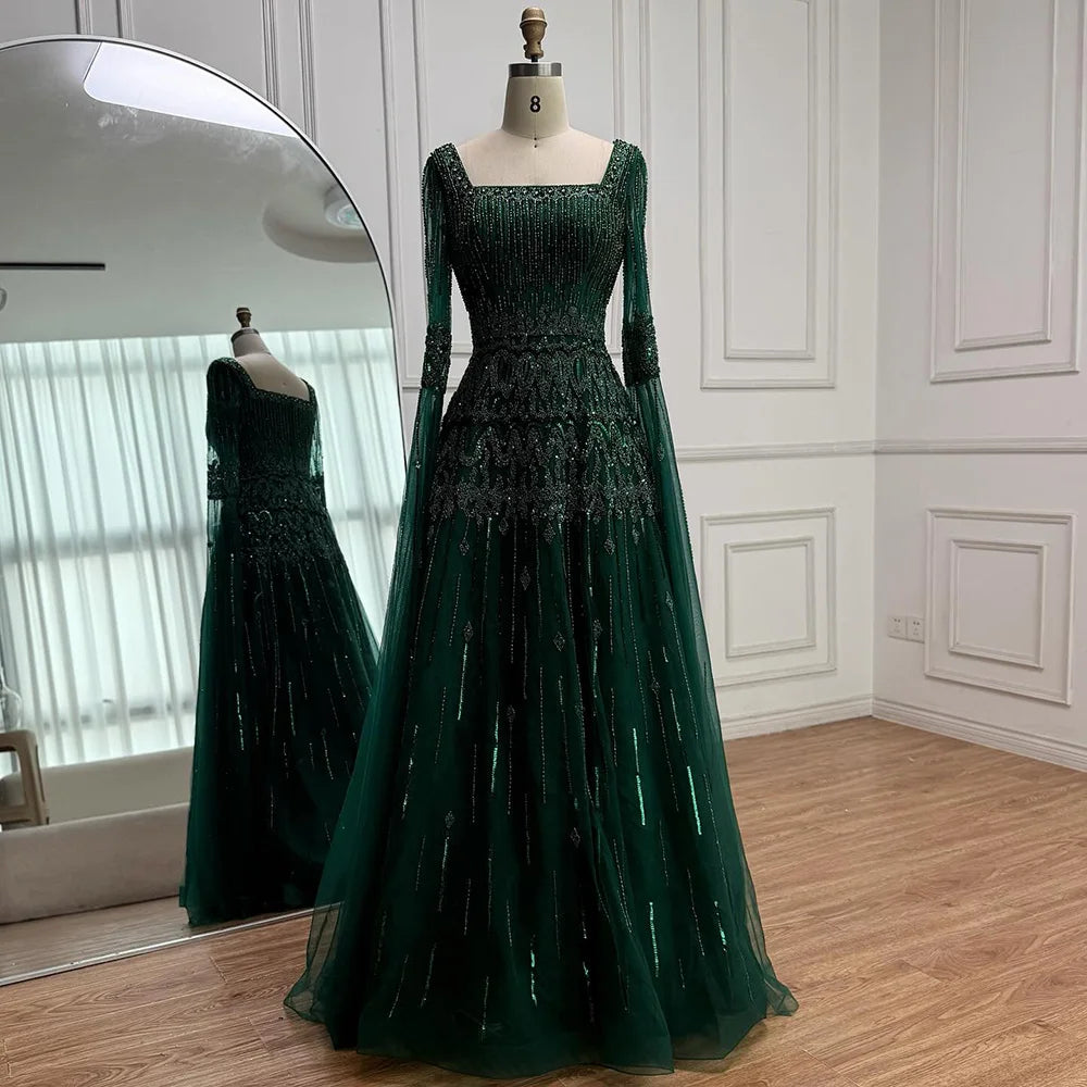 Caramel Beaded A Line Evening Dress With Cape Sleeves Formal Gown For Women