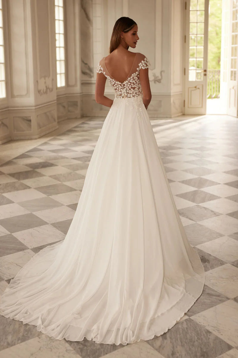 Custom Boho Chiffon Bridal Gown For Women Long Sleeves V Neck Beach Dress
