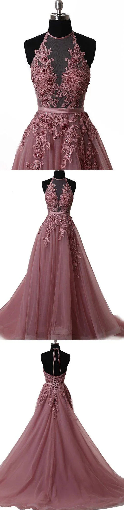 Abito lungo da sera in pizzo e tulle elegante, abito da ballo in pizzo S5098