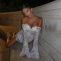 White Lace Sweetheart Sheath Wedding Dress Long Sleeve Off Shoulder Bridal Gown