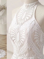Custom Boho Wedding Dress Halter Lace Backless Beach Bridal Gown For Bride